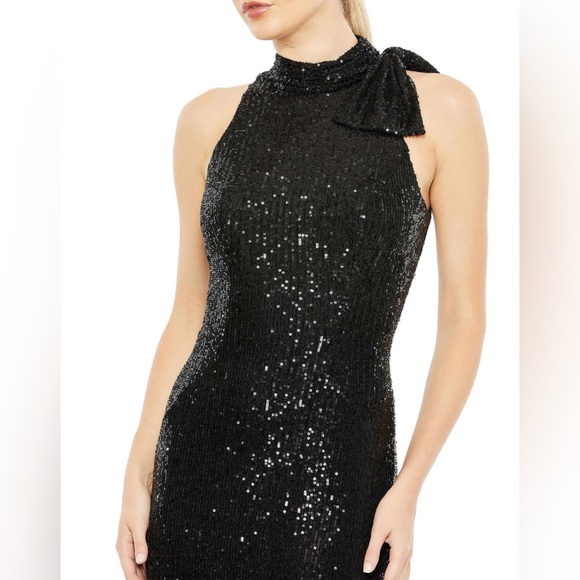 MacDuggal Sequined Soft Tie Halter Neck Column Gown - Picture 3 of 7